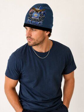 U.S. Air Force Blue Beanie Hat with Front & Back Logo | New with Tag